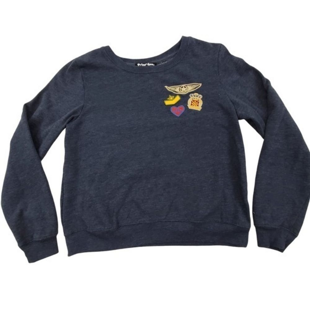 Planet Gold Sweatshirt Patch Gray Crew Solid Heart Military Look L Skater Y2K